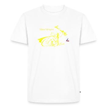 Slava Ukrayini !!! - Men's Premium Organic T-Shirt - white - Front - Nico (187cm)