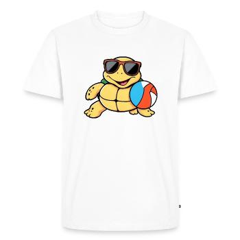 Joyful Yellow Turtle in Sunglasses with Beach Ball - Men's Premium Organic T-Shirt - white - Front - Nico (187cm)
