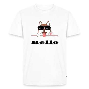 Chien joyeux avec lunettes de soleil, Hello - T-shirt Premium bio Homme - blanc - Devant - Nico (187cm)