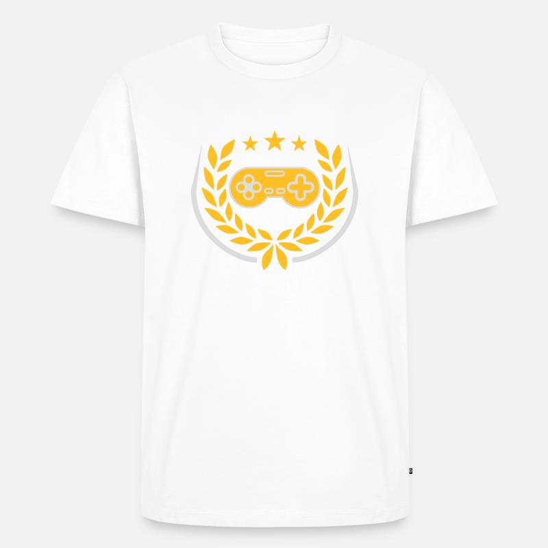 Lorbeerkranz Retro Gamer Controller - Männer Premium Bio T-Shirt - Weiß