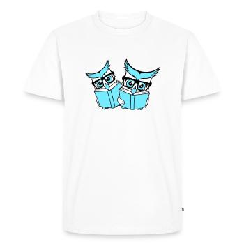 2 hiboux nerd duo geek livre lecture aigle hibou lunettes intelligent - T-shirt Premium bio Homme - blanc - Devant - Nico (187cm)