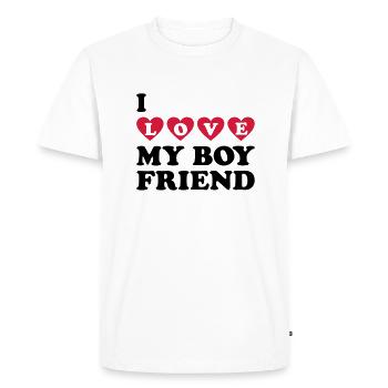 I love my boyfriend. Je t'aime j'aime toi - T-shirt Premium bio Homme - blanc - Devant - Nico (187cm)