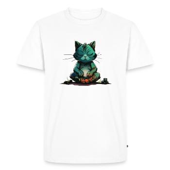 MEditating Cat - Men's Premium Organic T-Shirt - white - Front - Nico (187cm)