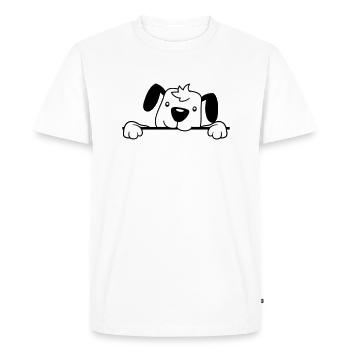 chien derrière le mur clôture signe regarder heureux mignon - T-shirt Premium bio Homme - blanc - Devant - Nico (187cm)