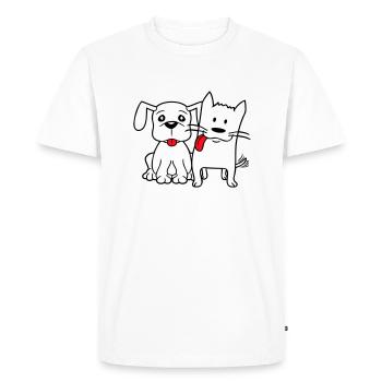 Chien Chat Deux Amis Équipe Chaton 2 Duo Équipage - T-shirt Premium bio Homme - blanc - Devant - Nico (187cm)