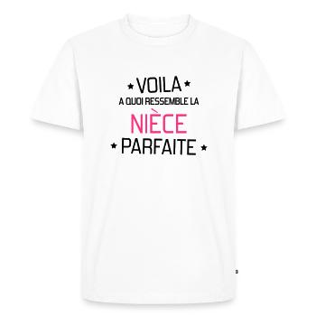 Nièce / Neveu / Oncle / Tante - T-shirt Premium bio Homme - blanc - Devant - Nico (187cm)
