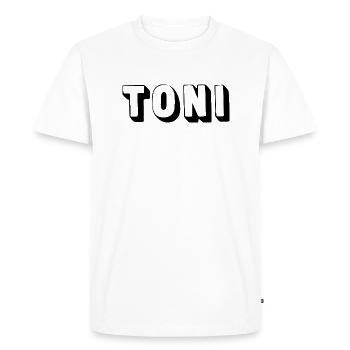 Name - Toni - Men's Premium Organic T-Shirt - white - Front - Nico (187cm)