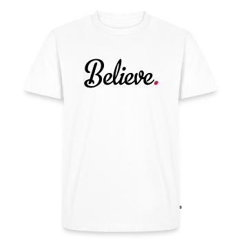 believe - Men's Premium Organic T-Shirt - white - Front - Nico (187cm)