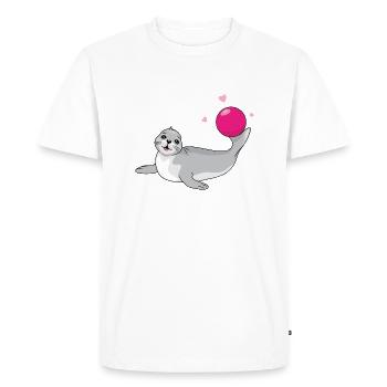 Funny baby seal with ball and hearts - Men's Premium Organic T-Shirt - white - Front - Nico (187cm)