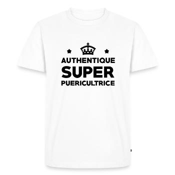 Puériculture / Puéricultrice / Bébé / Maternelle - T-shirt Premium bio Homme - blanc - Devant - Nico (187cm)