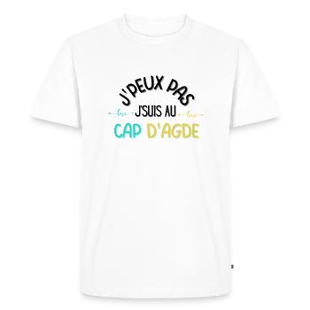 j peux pas j suis au cap d agde - T-shirt Premium bio Homme - blanc - Devant - Nico (187cm)