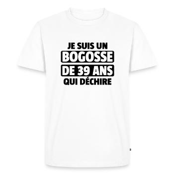 bogosse de 39 ans / cadeau anniversaire 39 ans - T-shirt Premium bio Homme - blanc - Devant - Nico (187cm)