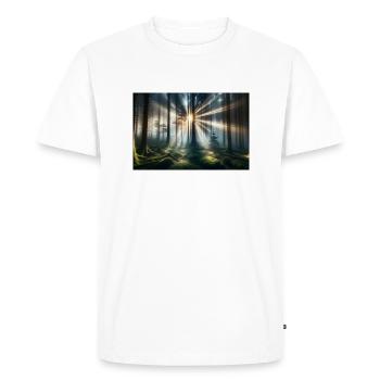 Poster Soleil perçant la forêt - T-shirt Premium bio Homme - blanc - Devant - Nico (187cm)