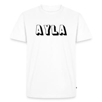 Name - Ayla - Men's Premium Organic T-Shirt - white - Front - Nico (187cm)