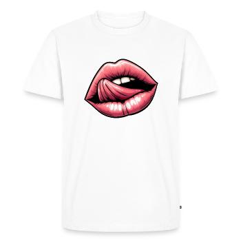 Jolies Lèvres Et Langue Sexy - Charme Sensuel - T-shirt Premium bio Homme - blanc - Devant - Nico (187cm)
