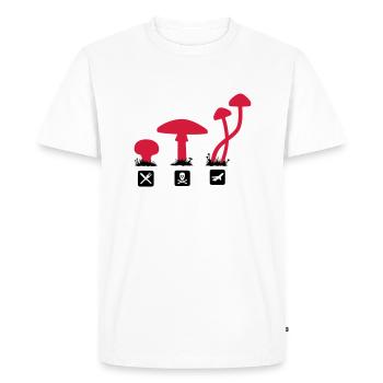 Mushrooms, psilocybin food killing flies - Men's Premium Organic T-Shirt - white - Front - Nico (187cm)