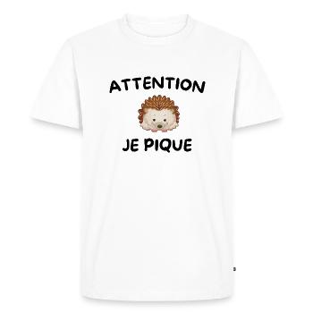 Attention je pique - hérisson mignon -idée cadeau - T-shirt Premium bio Homme - blanc - Devant - Nico (187cm)