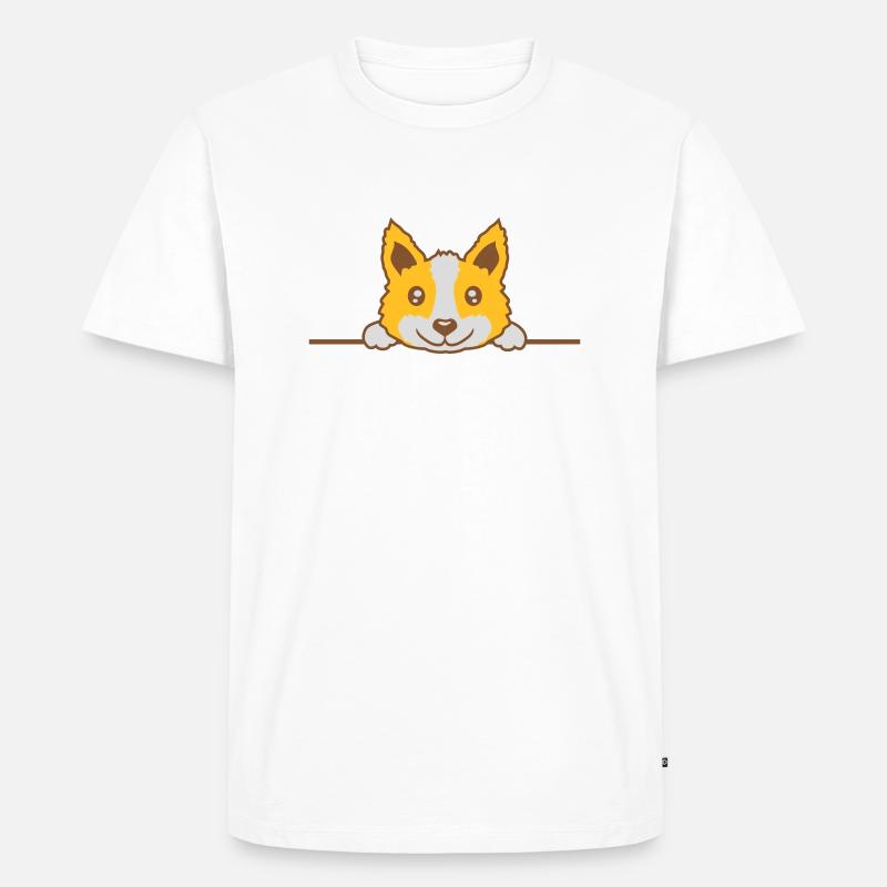 Hund hinter Mauer guckt - Männer Premium Bio T-Shirt - Weiß
