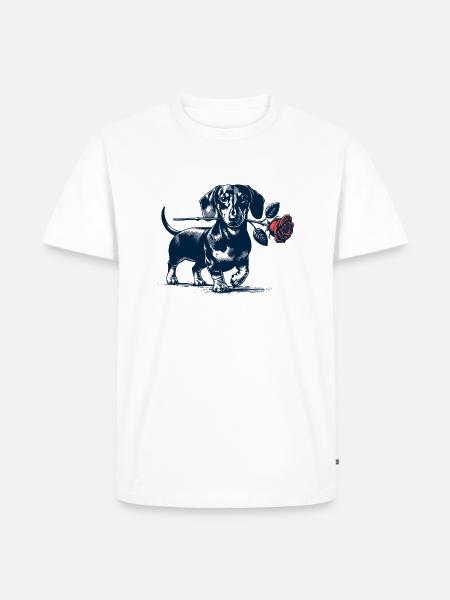Dachshund with Rose - Men's Premium Organic T-Shirt - white