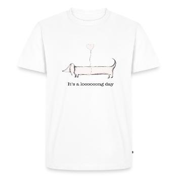 Teckel : la journée est longue - T-shirt Premium bio Homme - blanc - Devant - Nico (187cm)