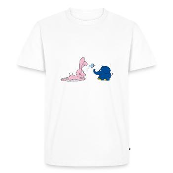 Éléphant et lapin avec papillon - T-shirt Premium bio Homme - blanc - Devant - Nico (187cm)