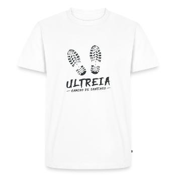 Camino de Santaigo. St. James. Ultreia T-Shirt Tee - Men's Premium Organic T-Shirt - white - Front - Nico (187cm)