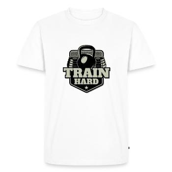Train Hard - Men's Premium Organic T-Shirt - white - Front - Nico (187cm)