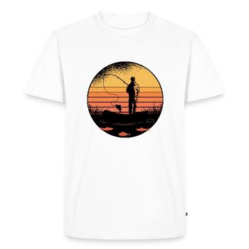 Pêcheur en mer avec son cadeau canne à pêche - T-shirt Premium bio Homme - blanc - Devant - Nico (187cm)