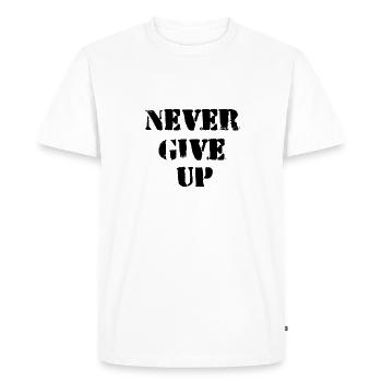 Never give up - T-shirt Premium bio Homme - blanc - Devant - Nico (187cm)