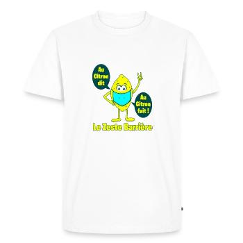 LE ZESTE BARRIÈRE, AU CITRON DIT, AU CITRON FAIT ! - T-shirt Premium bio Homme - blanc - Devant - Nico (187cm)