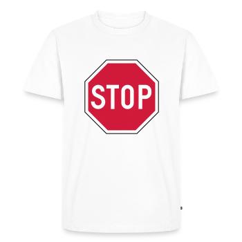 Stop - Men's Premium Organic T-Shirt - white - Front - Nico (187cm)