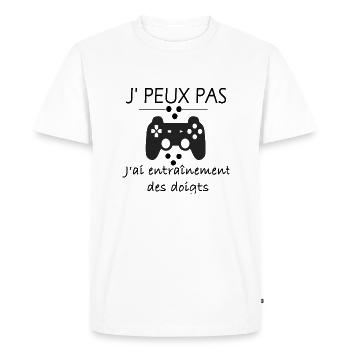 Je peux pas j'ai entrainement des doigts - T-shirt Premium bio Homme - blanc - Devant - Nico (187cm)