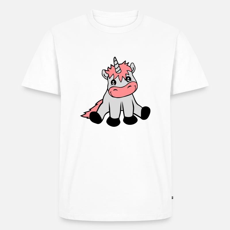 Sitzendes niedliches Einhorn - Männer Premium Bio T-Shirt - Weiß