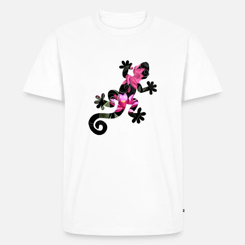 Eidechse mit Blumen - Männer Premium Bio T-Shirt - Weiß