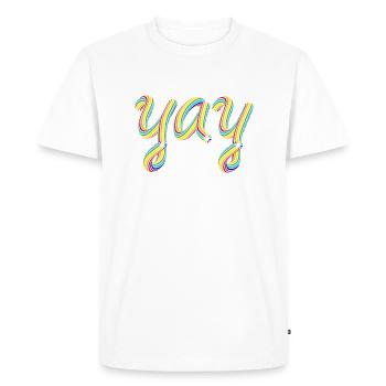 Yay - Lettrage aux couleurs de l’arc-en-ciel - T-shirt Premium bio Homme - blanc - Devant - Nico (187cm)