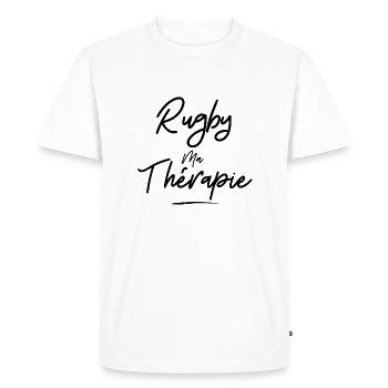Rugby ma thérapie- idée cadeau - sport humour - T-shirt Premium bio Homme - blanc - Devant - Nico (187cm)