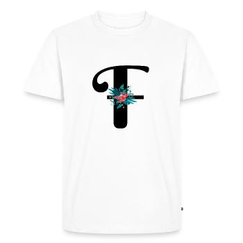 letter F flowered - Men's Premium Organic T-Shirt - white - Front - Nico (187cm)