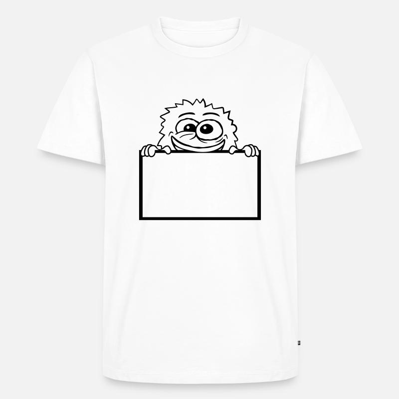 Comic Monster hinter Mauer - Männer Premium Bio T-Shirt - Weiß