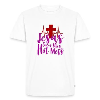 Jesus loves this hot mess dark - Pink Design - Men's Premium Organic T-Shirt - white - Front - Nico (187cm)
