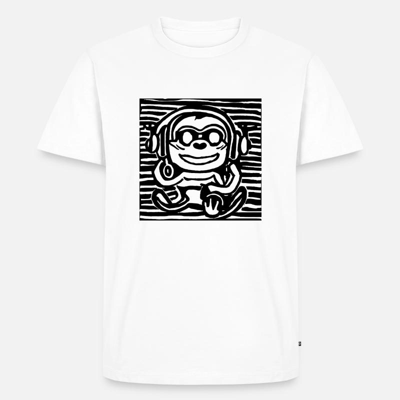Affe hört Musik mit Kopfhörern - Männer Premium Bio T-Shirt - Weiß