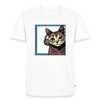 Chat écoutant de la musique avec des écouteurs - T-shirt Premium bio Homme - blanc - Devant - Nico (187cm)