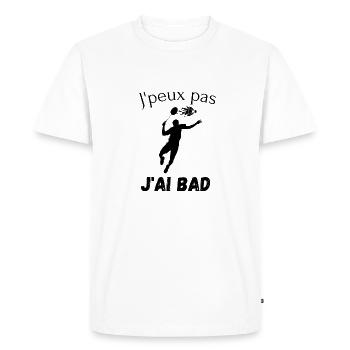 Je peux pas j'ai badminton - T-shirt Premium bio Homme - blanc - Devant - Nico (187cm)