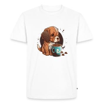 Cute Dog Drinking Coffee - Men's Premium Organic T-Shirt - white - Front - Nico (187cm)