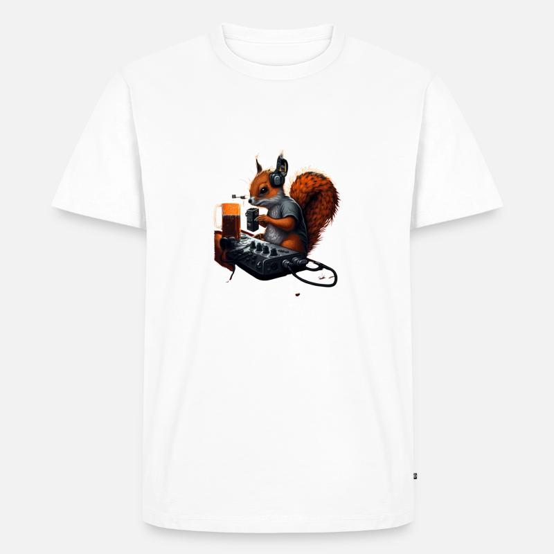 Techno DJ Eichhörnchen mit Bier - Männer Premium Bio T-Shirt - Weiß