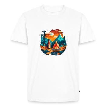 Camping extérieur avec feu de camp et bière - T-shirt Premium bio Homme - blanc - Devant - Nico (187cm)
