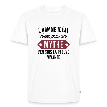 l homme idéal n est pas un mythe / cadeau homme - T-shirt Premium bio Homme - blanc - Devant - Nico (187cm)