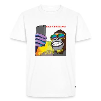 Drôle de gorille fait un cadeau selfie - T-shirt Premium bio Homme - blanc - Devant - Nico (187cm)