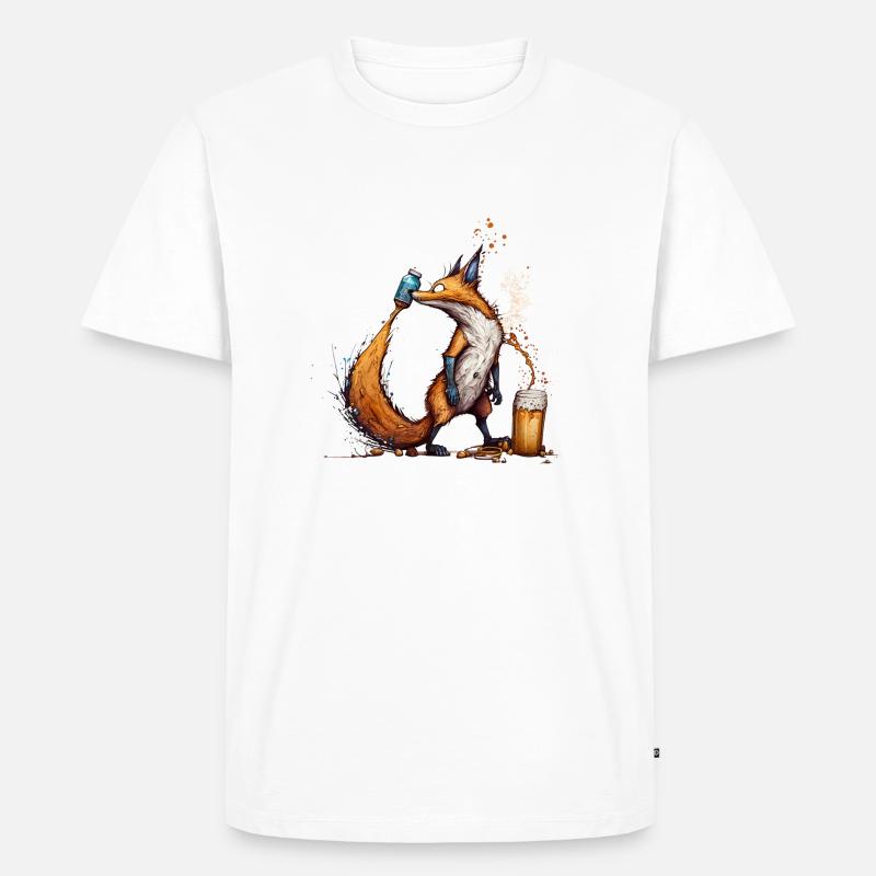 Cooler Fuchs spielt mit Bier - Männer Premium Bio T-Shirt - Weiß