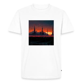 anubis, sunset, moutains, cyber village - Men's Premium Organic T-Shirt - white - Front - Nico (187cm)