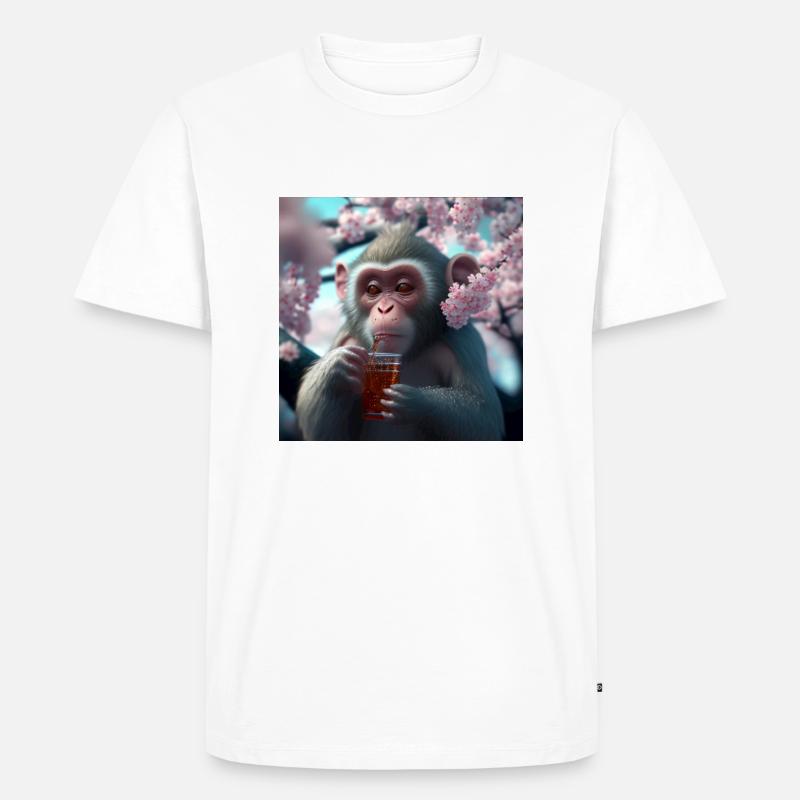 Äffchen mit Getränk Geschenk - Männer Premium Bio T-Shirt - Weiß